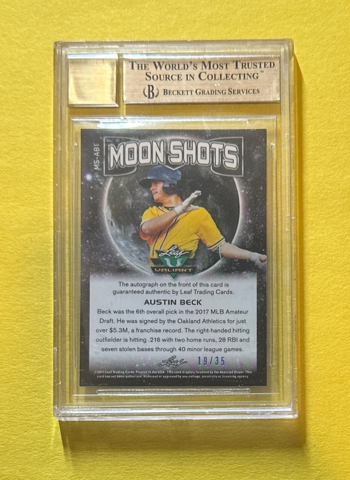 2017 LEAF VALIANT AUSTIN BECK MOON SHOTS BLUE /35 AUTO #MSAB1 BGS GEM MINT 9.5