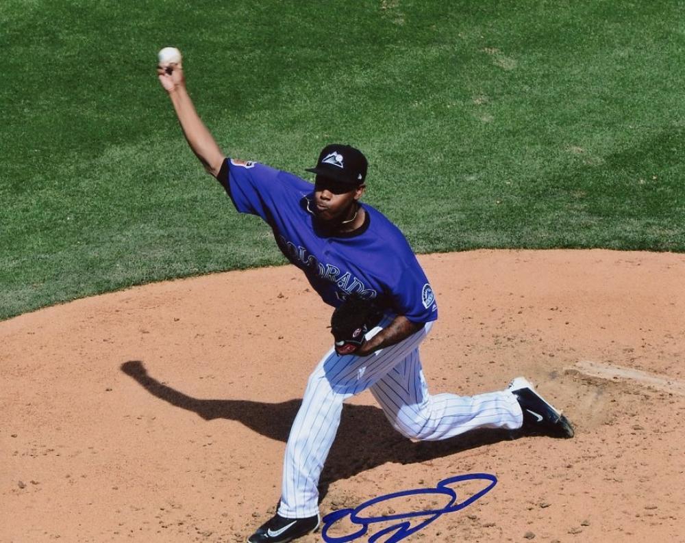 YENCY ALMONTE COLORADO ROCKIES SIGNED ACTION AUTOGRAPHED 8X10 PHOTO W/ COA 