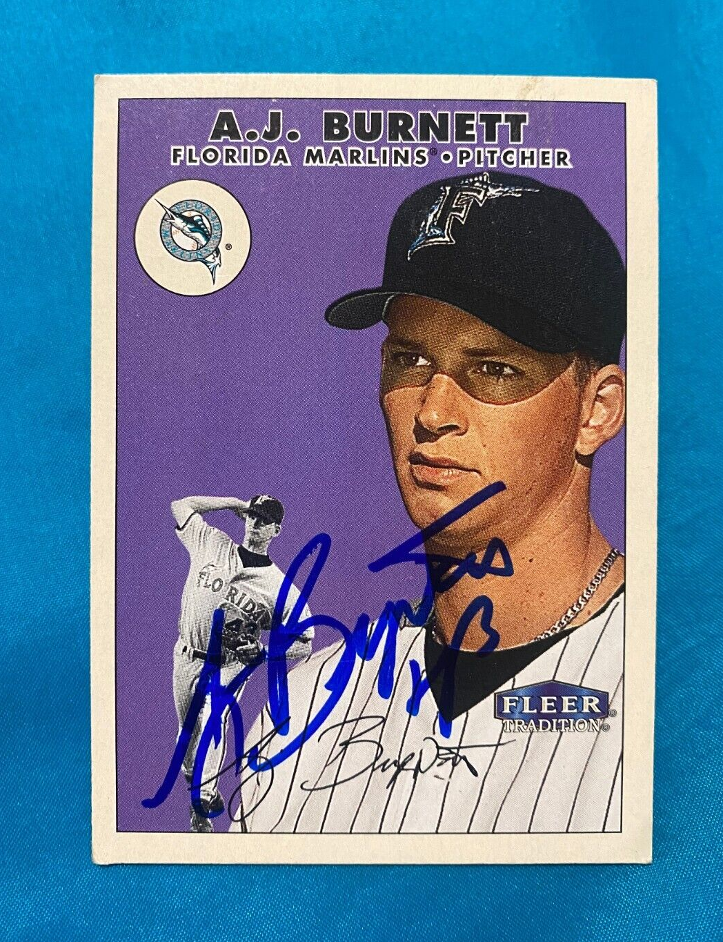 2000 FLEER TRADITION A.J. BURNETT FLORIDA MARLINS SIGNED AUTOGRAPH CARD #176 COA