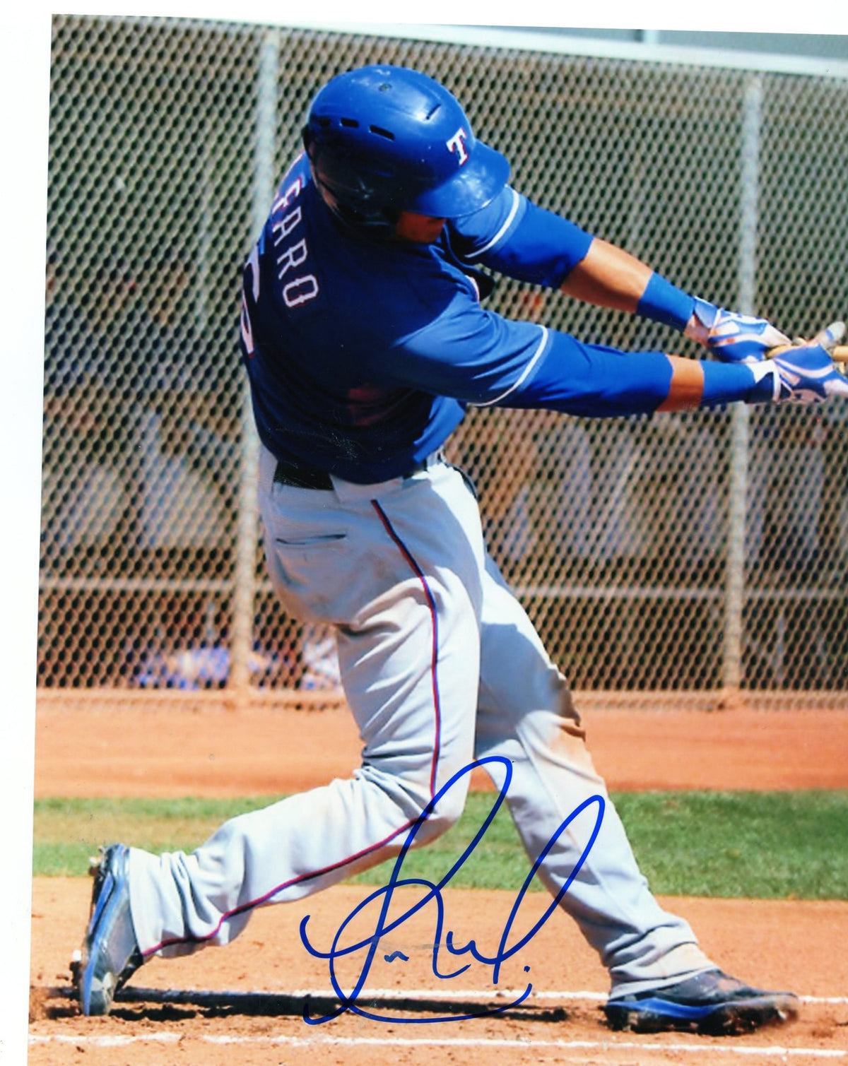 JORGE ALFARO ACTION  TEXAS RANGERS SIGNED AUTOGRAPHED 8X10 PHOTO