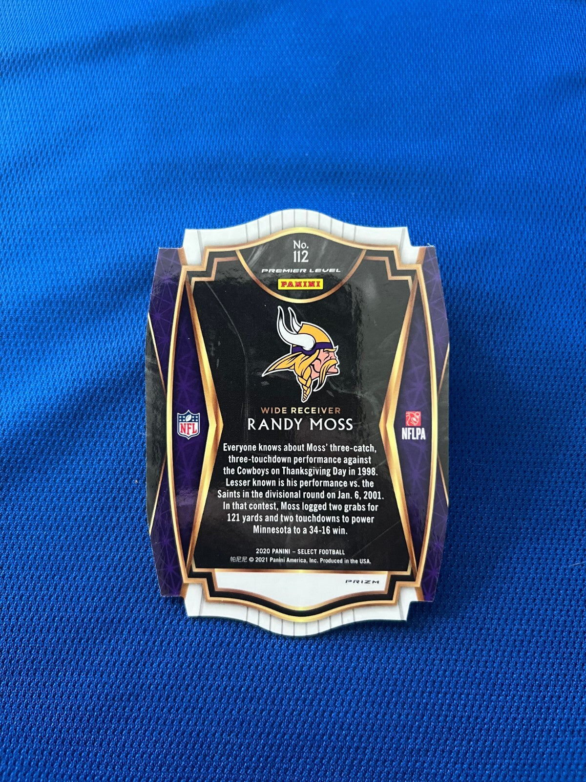 2020 PANINI SELECT RANDY MOSS MINNESOTA VIKINGS PREMIER LEVEL DIE CUT CARD #112