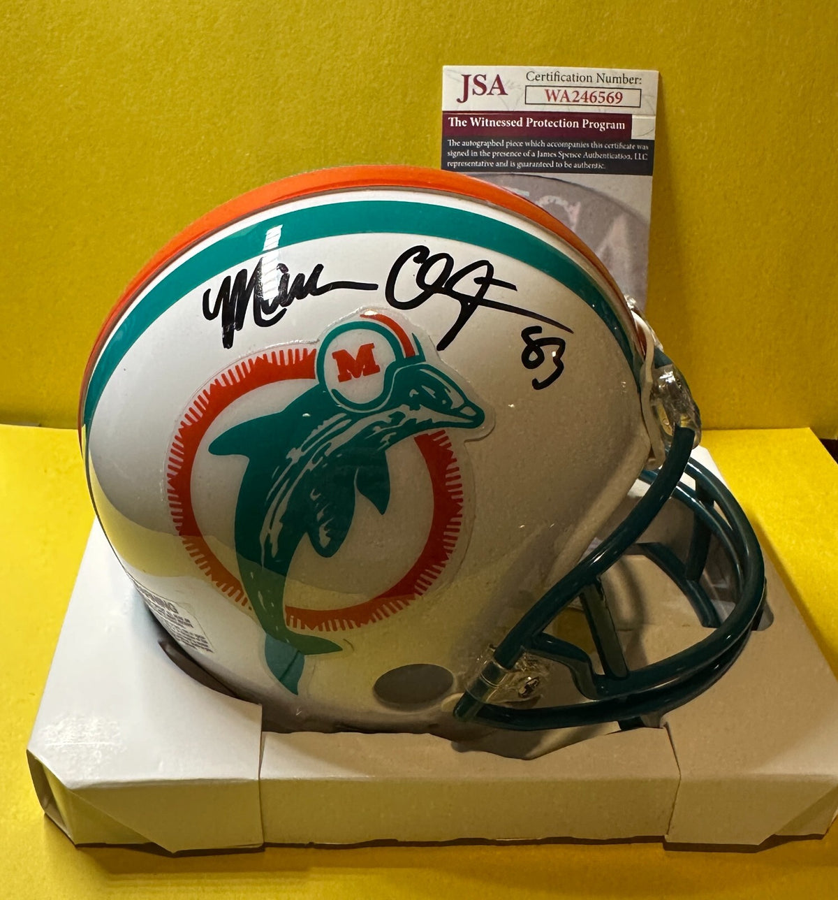 MARK CLAYTON MIAMI DOLPHINS SIGNED AUTOGRAPHED WHITE MINI HELMET JSA
