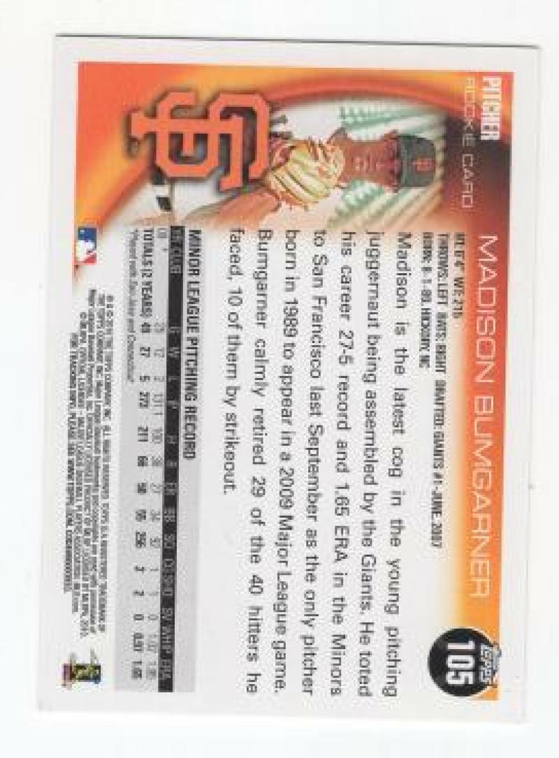 2010 TOPPS ROOKIE MADISON BUMGARNER  SAN FRANCISCO GIANTS