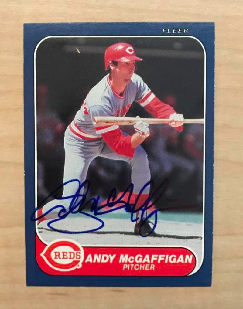 ANDY MCGAFFIGAN CINNCINNATI REDS SIGNED AUTOGRAPHED 1986 FLEER CARD #181 W/COA 