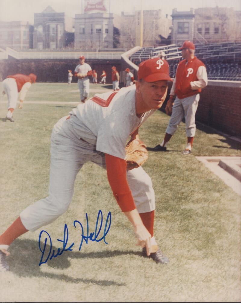 DICK HALL   PHILADELPHIA PHILLIES SIGNED AUTOGRAPHED 8X10 PHOTO W/ COA