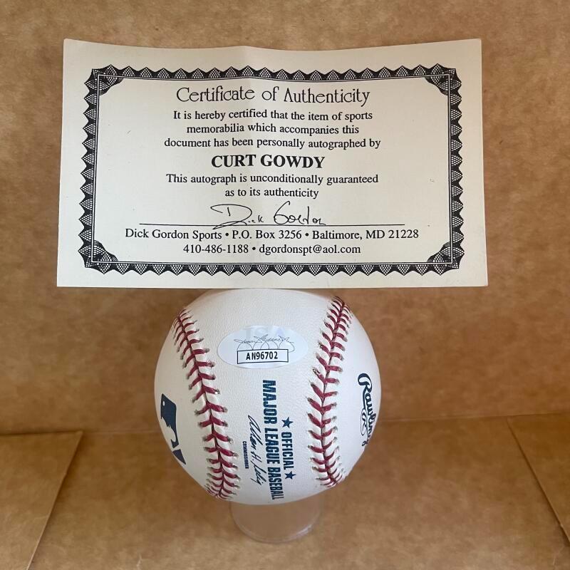 CURT GOWDY LEGENDARY ANNOUNCER SIGNED AUTO M.L. BASEBALL JSA AUTH