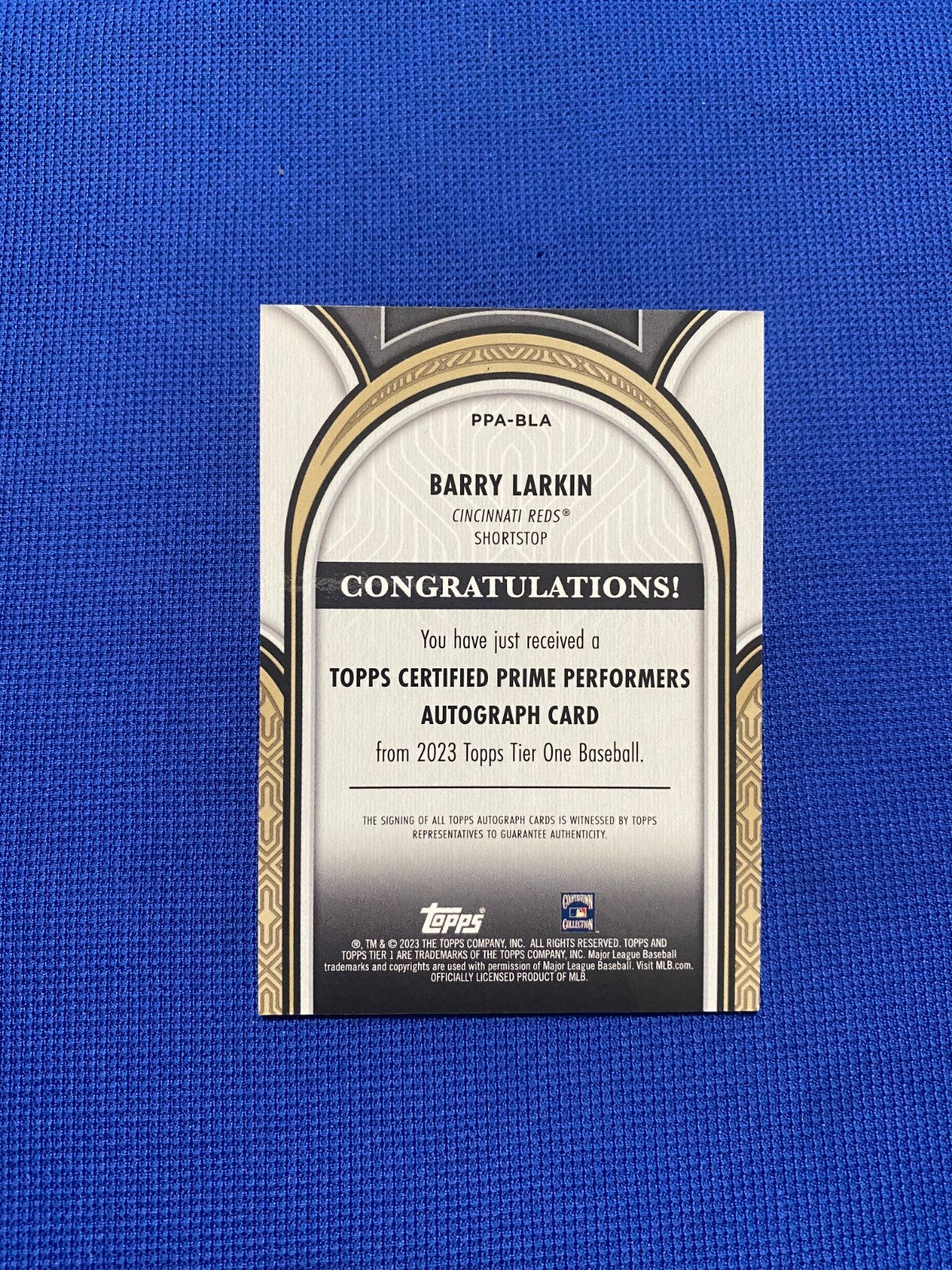 2023 TOPPS TIER ONE 1 BARRY LARKIN CINCINNATI REDS SIGNED AUTO CARD /99 #PPA-BLA