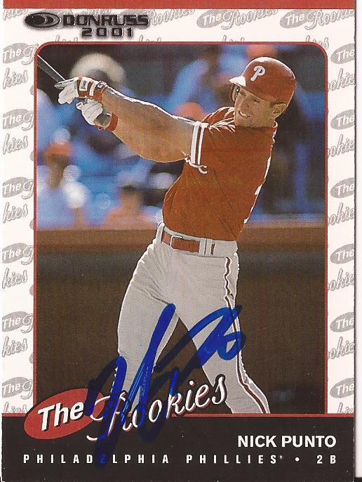 NICK PUNTO PHILADELPHIA PHILLIES SIGNED AUTOGRAPHED 2001 DONRUSS RC CARD #56 COA