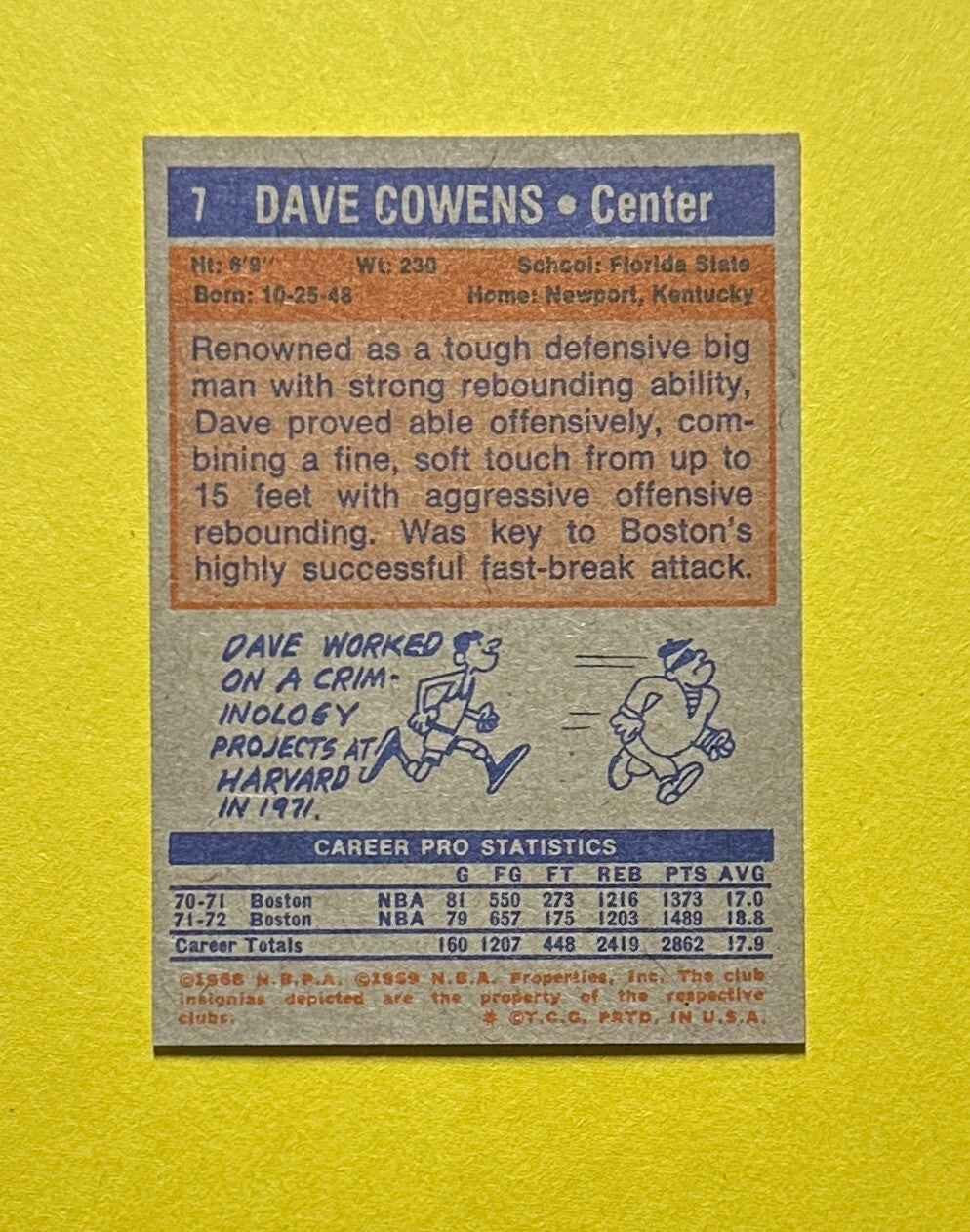 1972-73 TOPPS DAVE COWENS #7 CELTICS