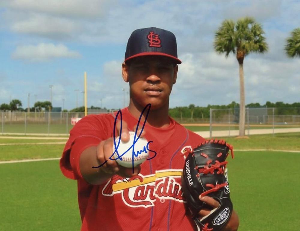 ALEX REYAS ST. LOUIS CARDINALS AUTOGRAPHED W/ BALL 8X10 PHOTO W/COA 