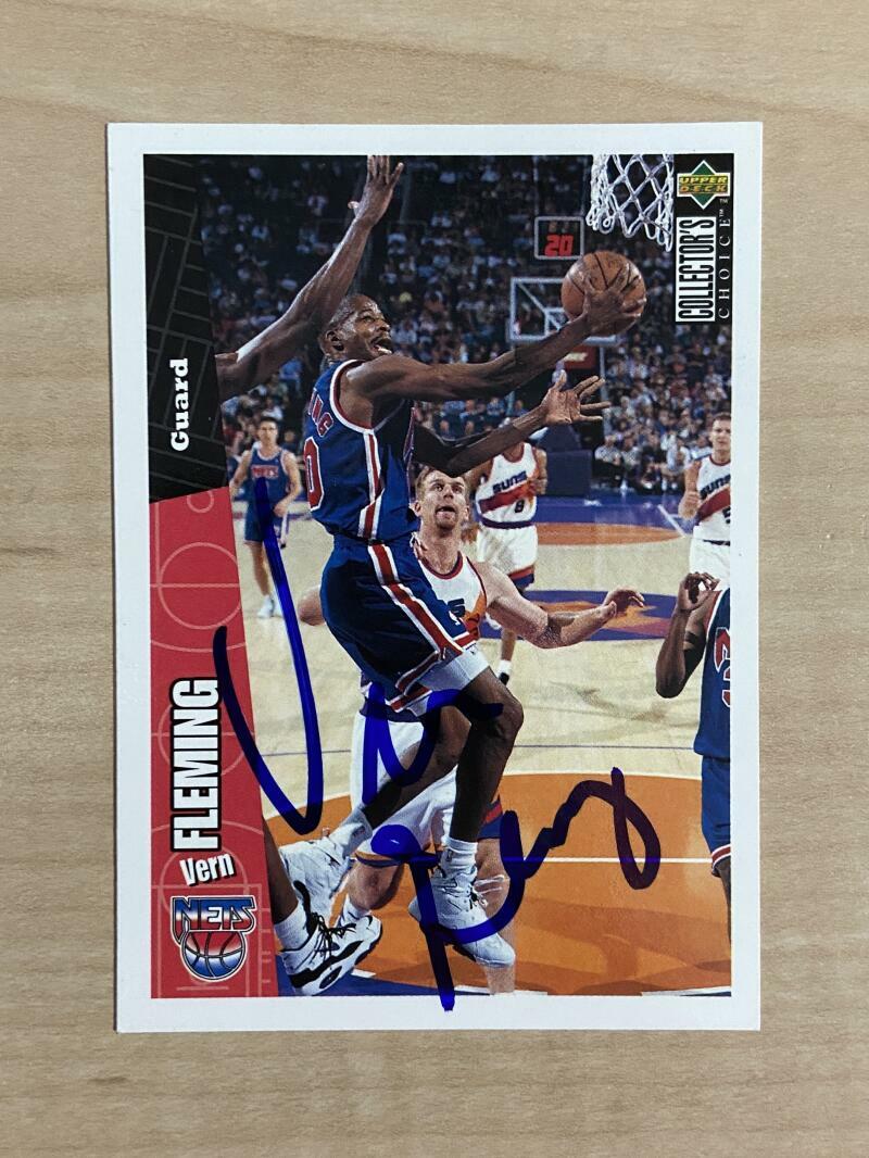 VERN FLEMING NEW JERSEY NETS SIGNED AUTOGRAPHED 96-97 UPPER DECK CARD #96 W/COA