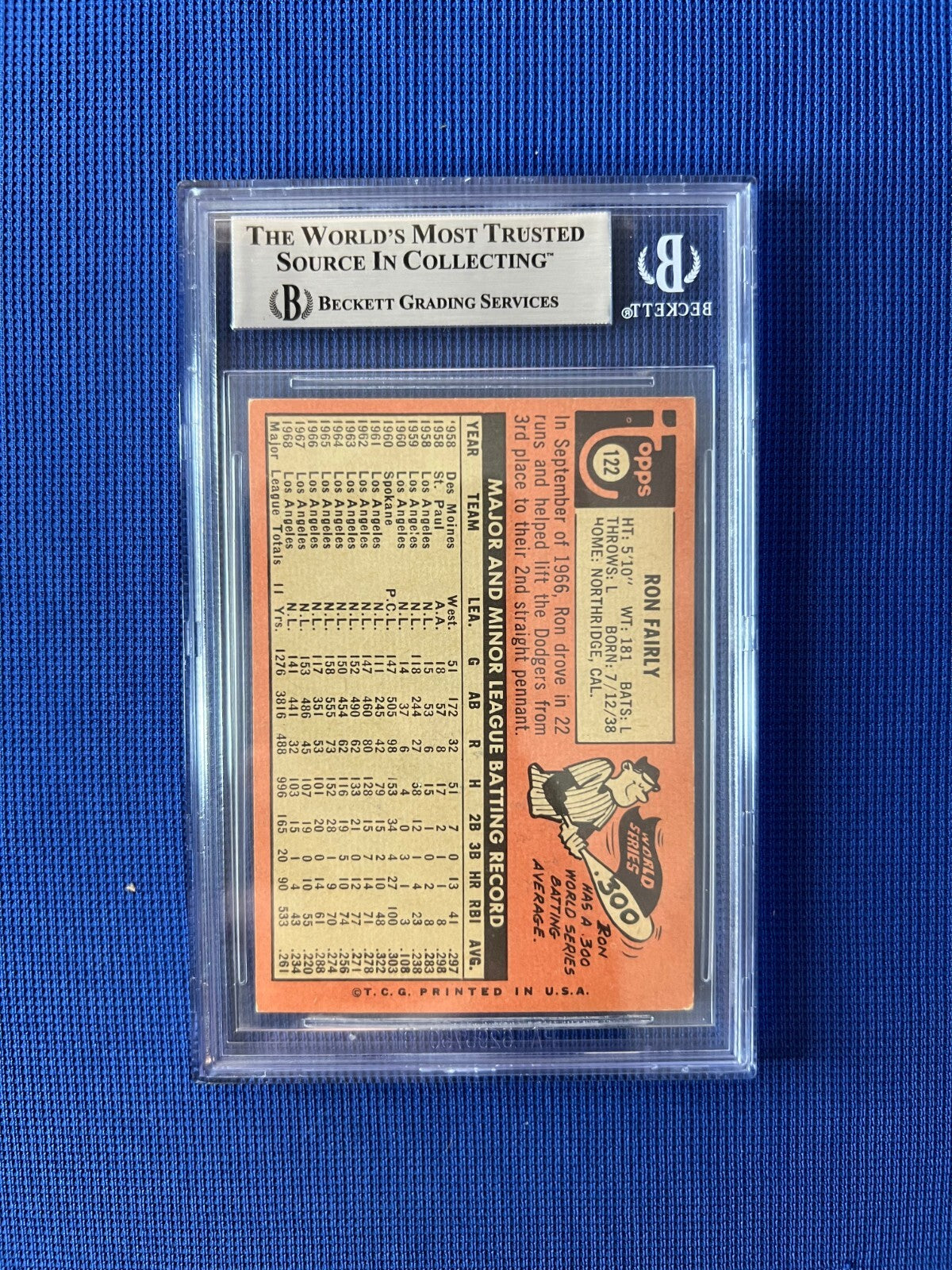 1969 TOPPS RON FAIRLY LOS ANGELES DODGERS SIGNED AUTOGRAPHED #122 BECKETT *