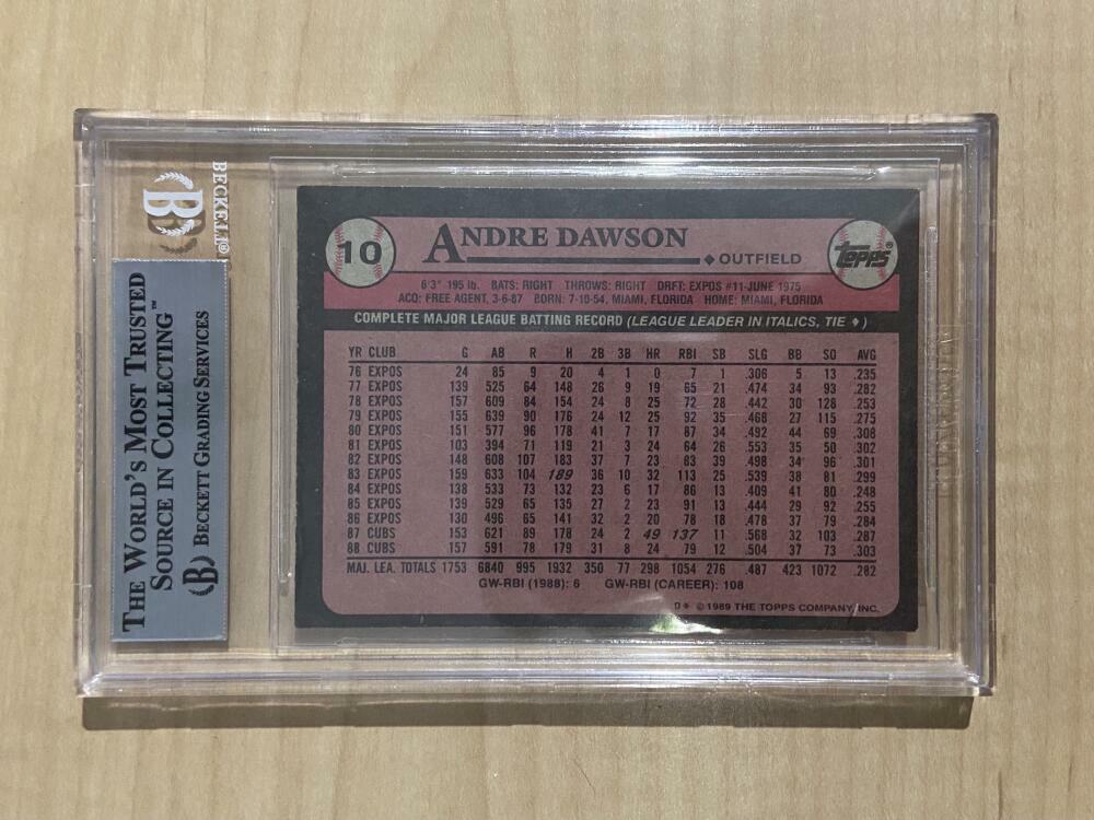 1989 TOPPS ANDRE DAWSON #10 CUBS SIGNED CARD BECKETT AUTHENTIC AUTO