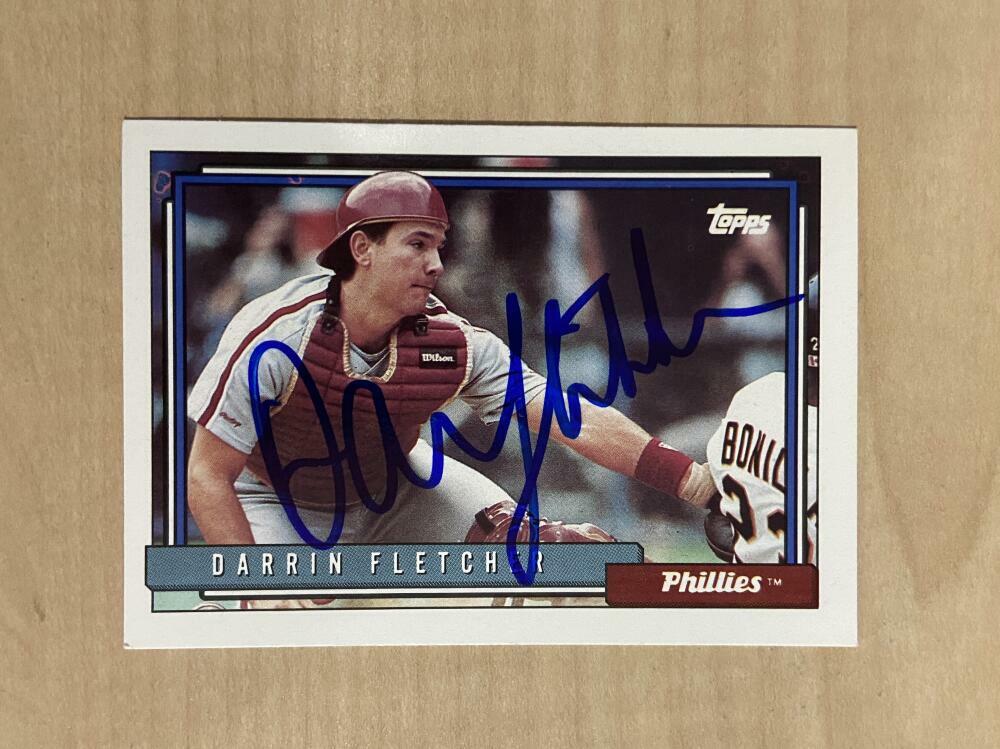 DARRIN FLETCHER PHILADELPHIA PHILLIES SIGNED 1992 TOPPS CARD #159 W/COA
