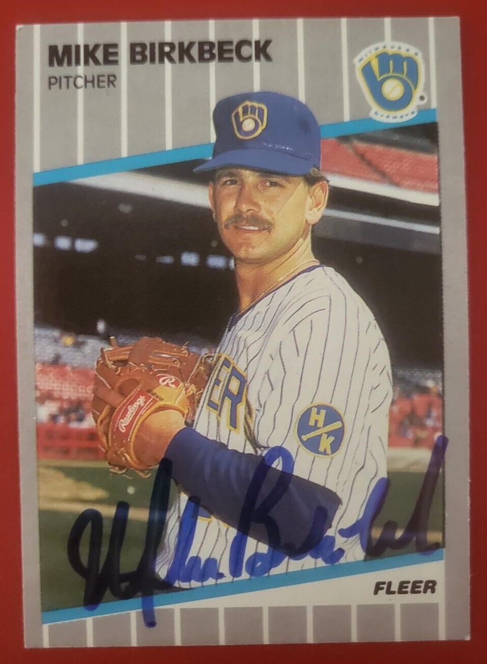 1989 FLEER MIKE BIRKBECK MILWAUKEE BREWERS SIGNED AUTOGRAPHED AUTO CARD #178
