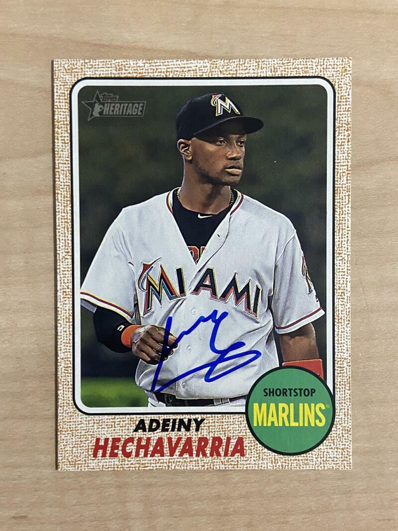ADEINY HECHAVARRIA MIAMI MARLINS SIGNED AUTOGRAPHED 2017 TOPPS CARD #137 W/COA