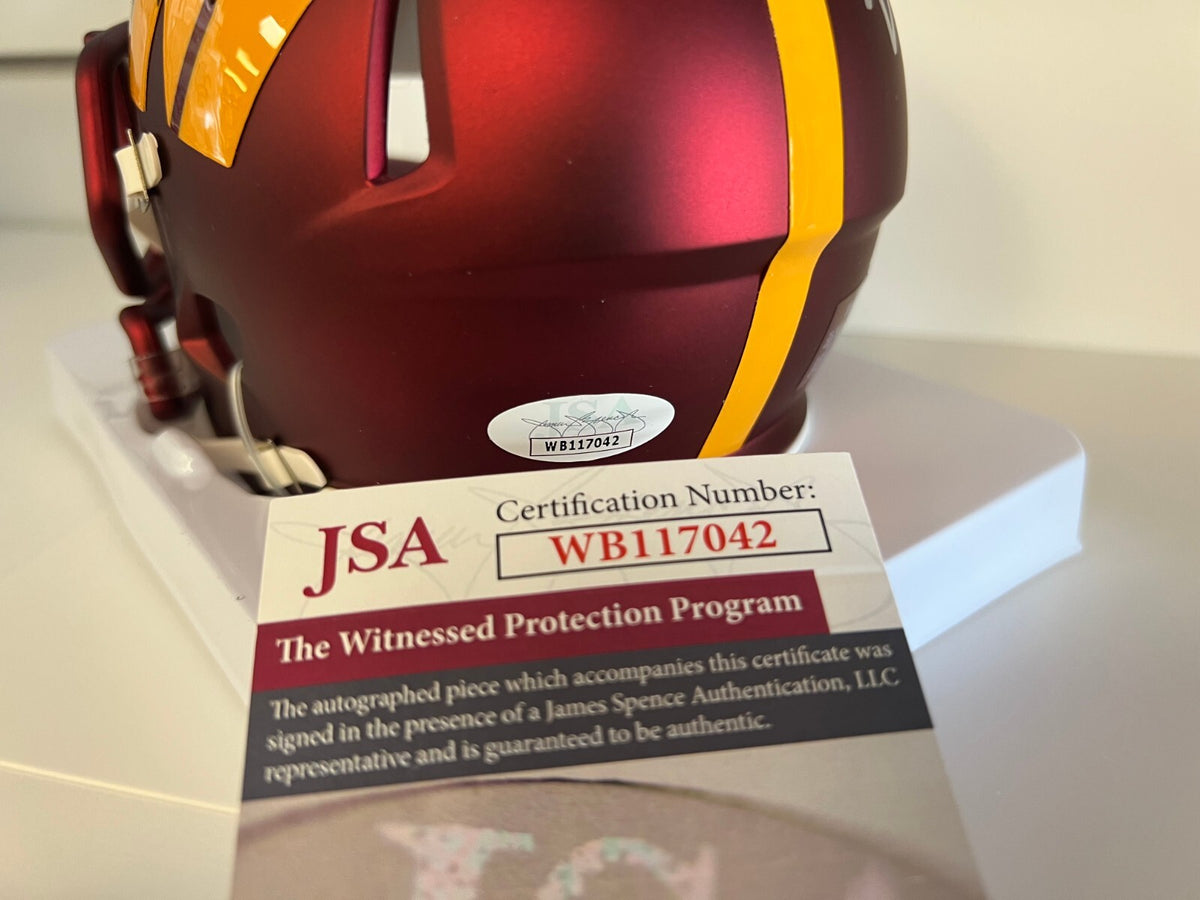 JOE THEISMANN 83 MVP REDSKINS SIGNED AUTOGRAPHED SPEED MINI HELMET JSA COA