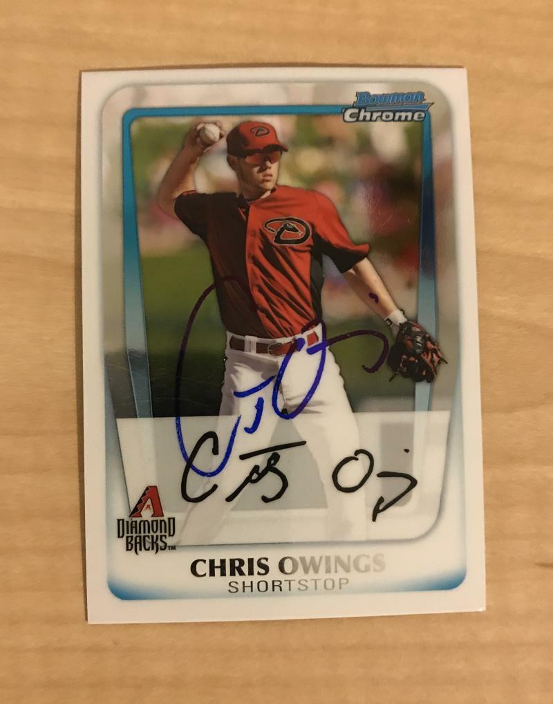 CHRIS OWINGS ARIZONA DIAMONDBACKS SIGNED 2011 BOWMAN CHROME CARD #BCP202 W/COA
