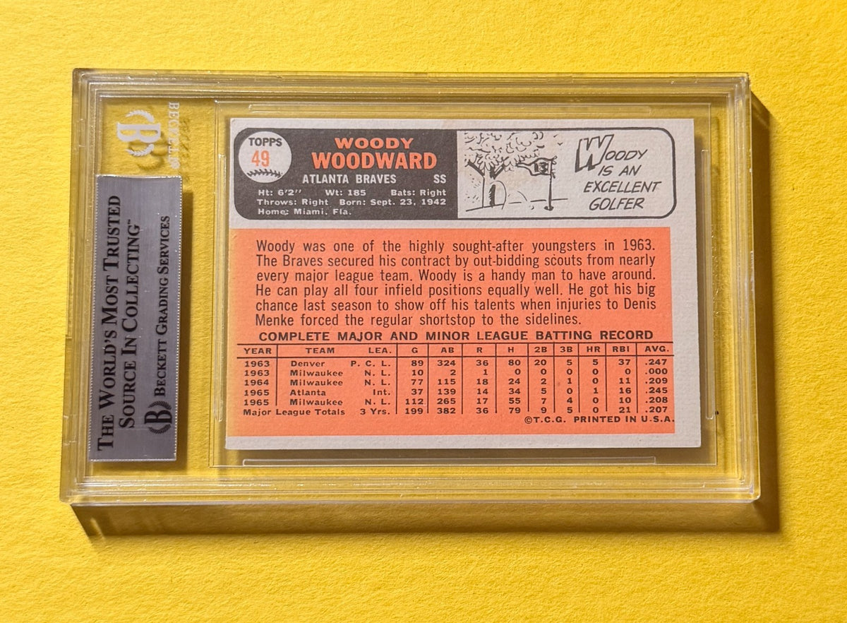 1966 TOPPS WOODY WOODWARD #49 SIGNED AUTO CARD BECKETT AUTH BRAVES