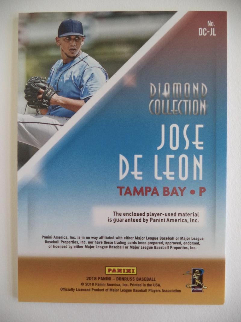 JOSE DELEON RAYS 2018 DONRUSS DIAMOND COLLECTION JERSEY MATERIAL CARD 