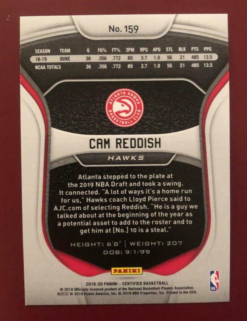2019-20 PANINI CERTIFIED CAM REDDISH ROOKIE #159 HAWKS ROOKIE