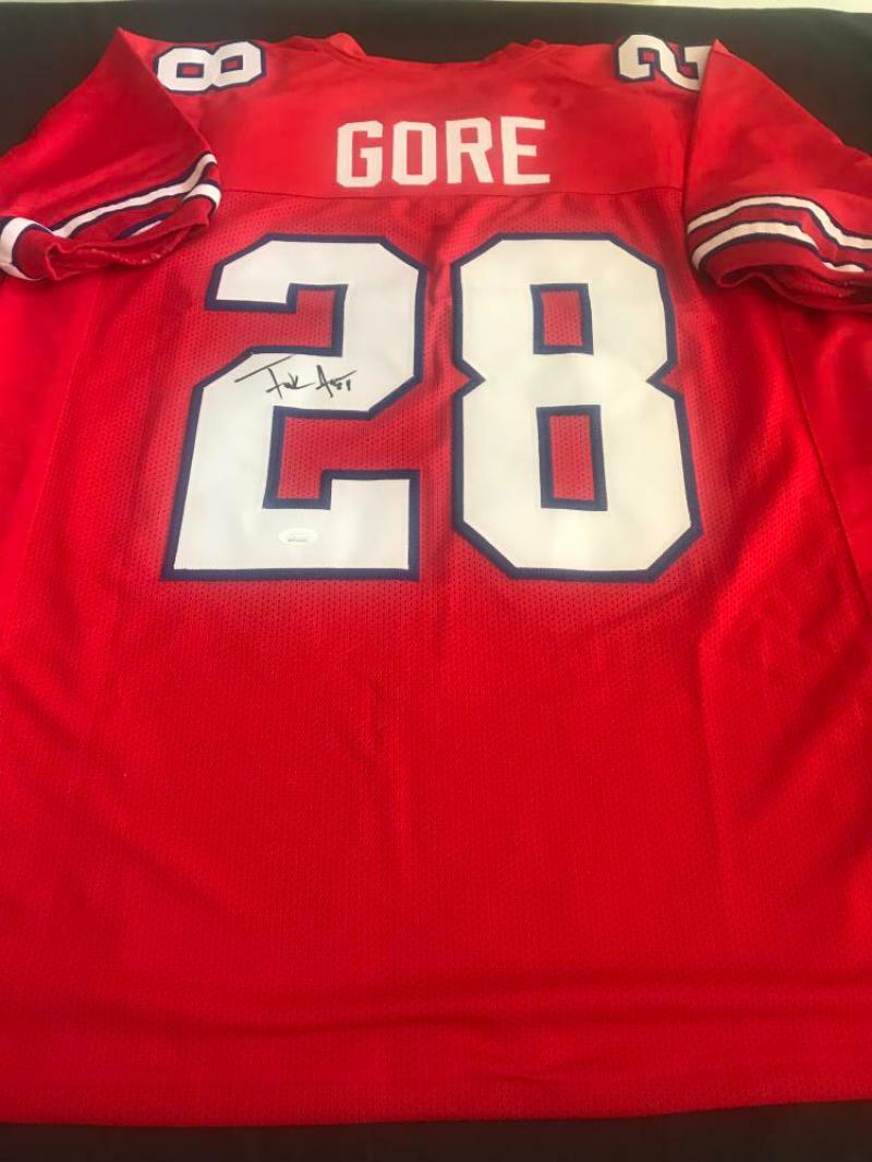 FRANK GORE #28  BUFFALO BILLS SIGNED XL RED   CUSTOM JERSEY JSA WPP526263