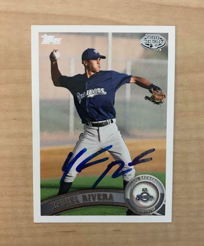 YADIEL RIVERA AZL BREWERS SIGNED AUTOGRAPHED 2011 TOPPS PRO DEBUT CARD#162 W/COA