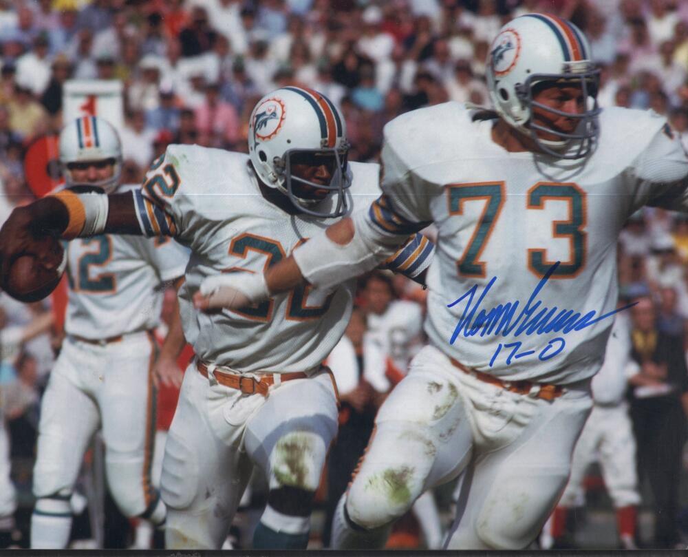 NORM EVANS MIAMI DOLPHINS  17-0 SIGNED AUTOGRAPHED 8X10 PHOTO W/ COA