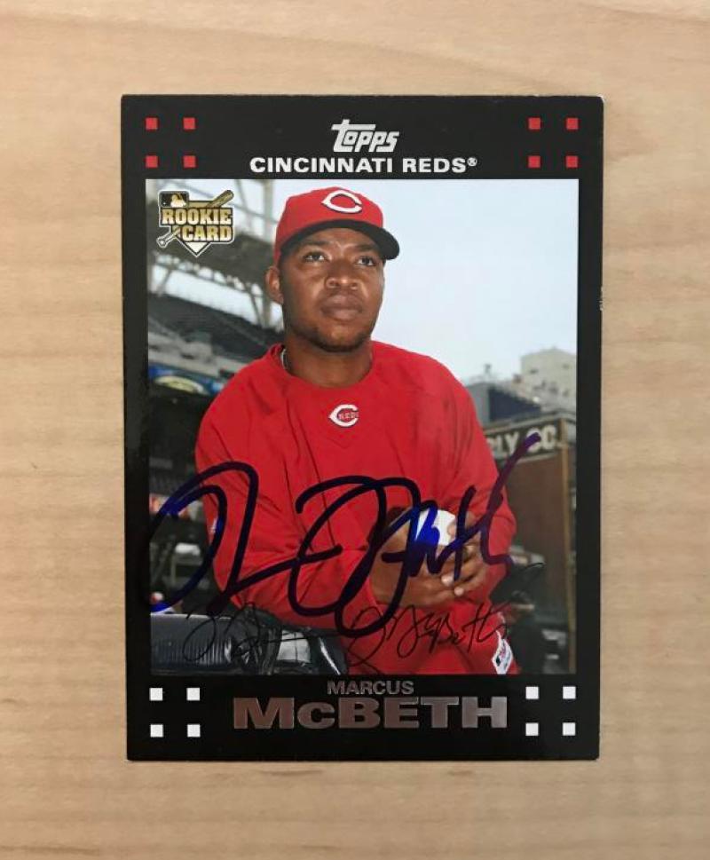 MARCUS MCBETH CINCINNATI REDS SIGNED AUTOGRAPHED 2007 TOPPS CARD #195 W/COA 