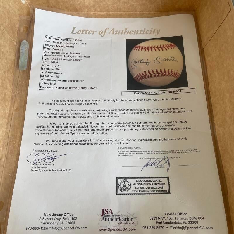MICKEY MANTLE NY YANKEES SIGNED AUTOGRAPHED A.L. BASEBALL BAS LOA 