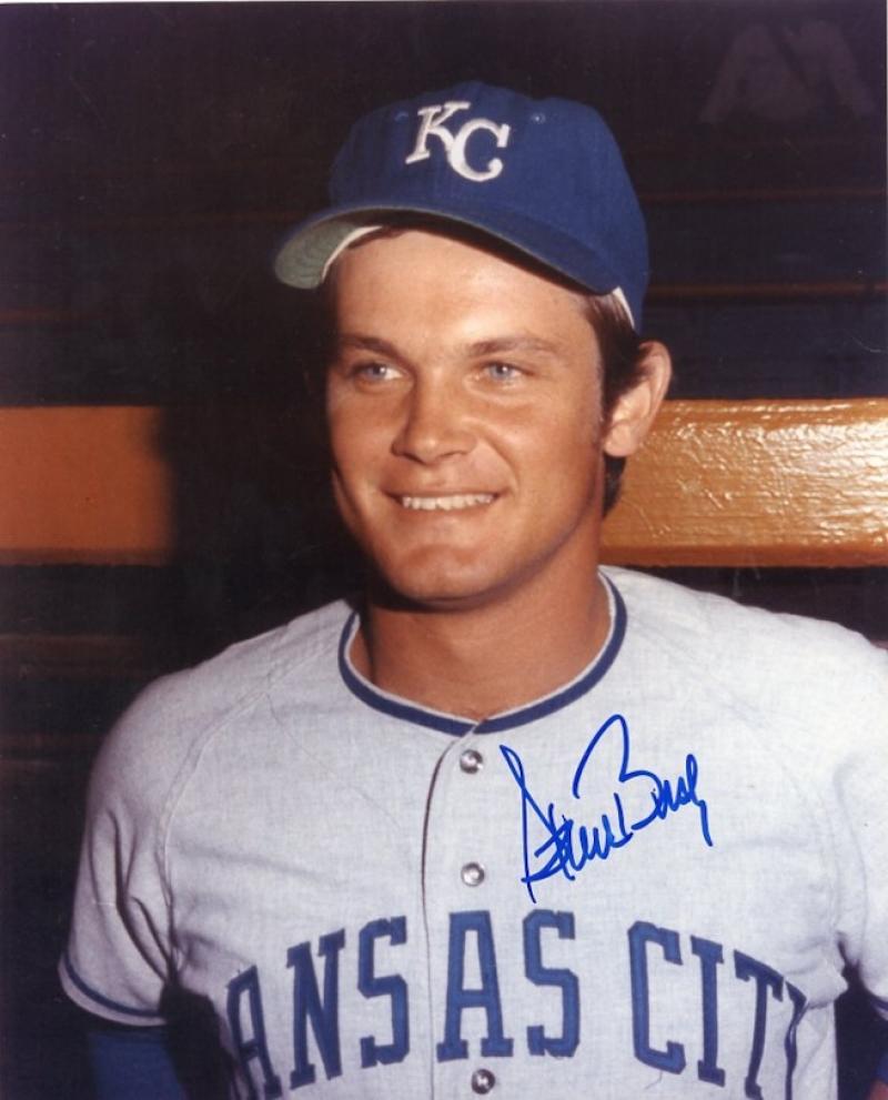 STEVE BUSBY KANSAS CITY ROYALS POSED SIGNED AUTOGRAPHED 8X10 PHOTO W/ COA