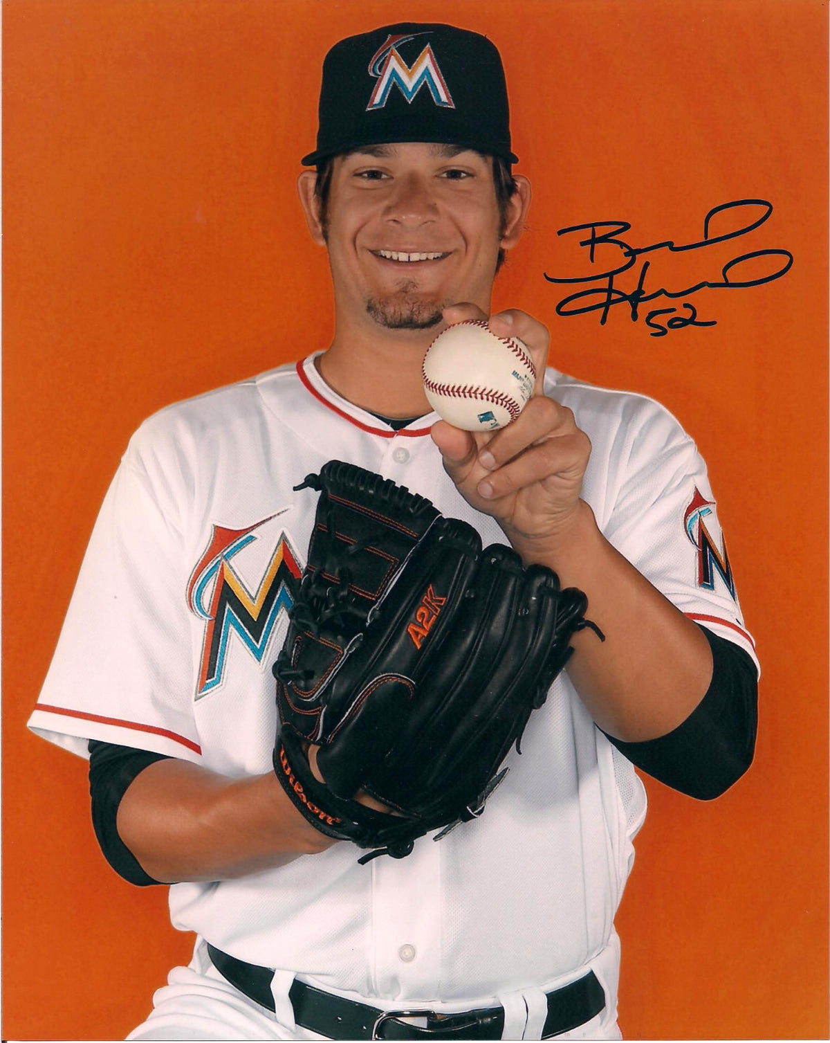 BRAD HAND MIAMI MARLINS AUTOGRAPHED SIGNED posed 8X10 PHOTO W/COA