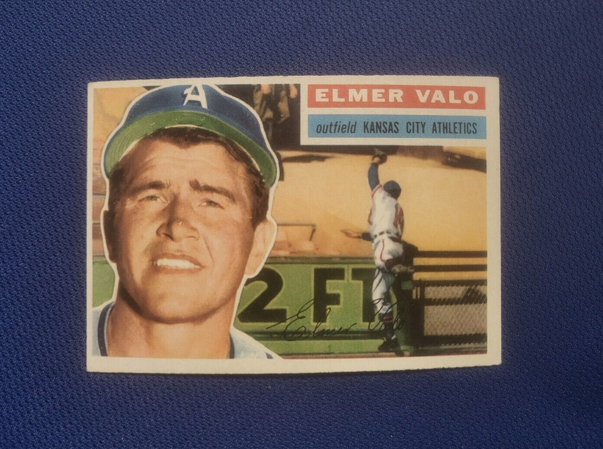 1956 TOPPS ELMER VALO KANSAS CITY ATHLETICS #3 WHITE BACK CARD SET-BREAK