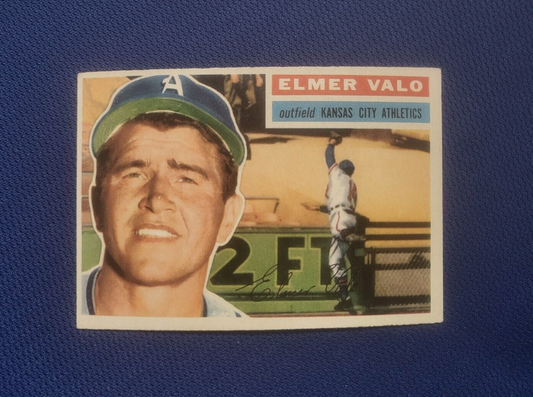 1956 TOPPS ELMER VALO KANSAS CITY ATHLETICS #3 WHITE BACK CARD SET-BREAK