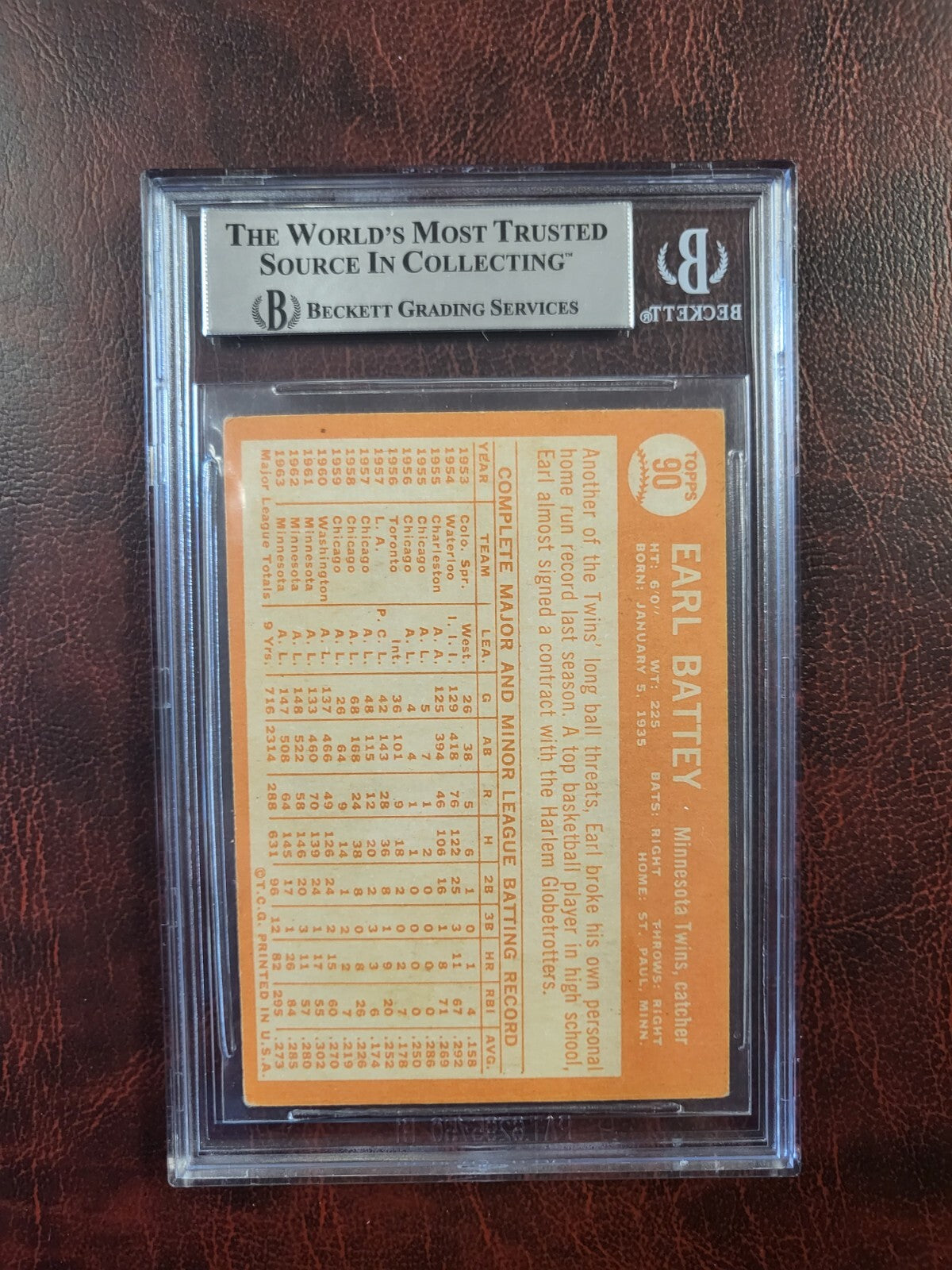 1964 TOPPS EARL BATTEY TWINS SIGNED AUTOGRAPH #90 CARD BECKETT AUTHENTIC