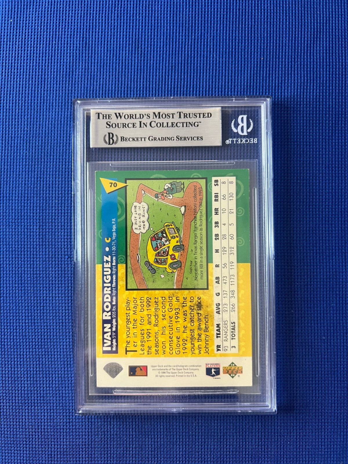 1994 UD FUN PACK IVAN RODRIGUEZ TEXAS RANGERS SIGNED AUTOGRAPH CARD #70 BECKETT