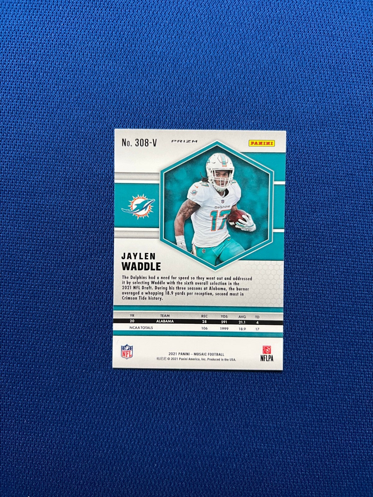 2021 PANINI MOSAIC JAYLEN WADDLE MIAMI DOLPHINS DISCO SPARKLE RC ROOKIE #308-V