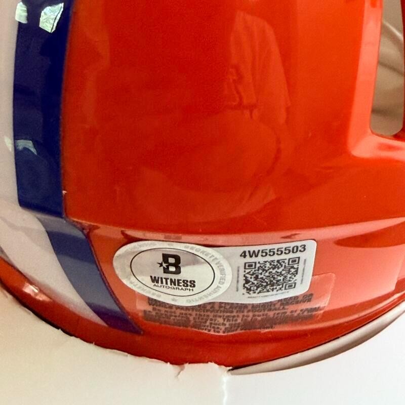 LOUIS OLIVER FLORIDA GATORS #18 SIGNED ORANGE MINI HELMET BECKETT 