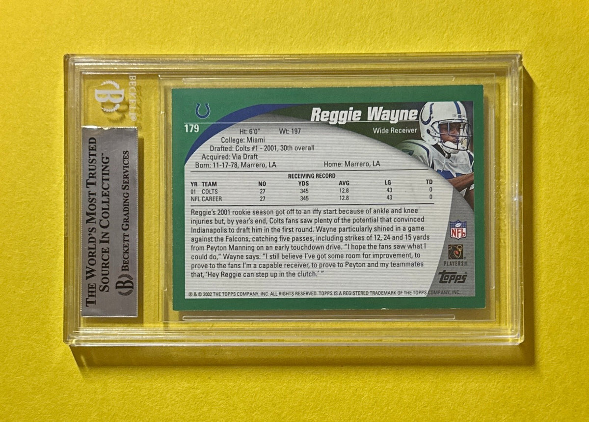 2002 TOPPS REGGIE WAYNE BECKETT AUTHENTIC SIGNED AUTOGRAPHED CARD #179 COLTS