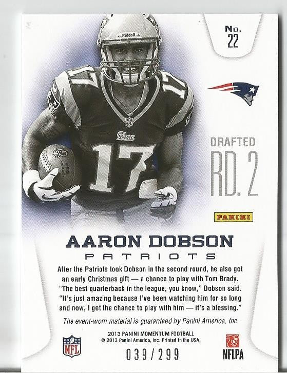 AARON DOBSON PATRIOTS 2013 PANINI MOMENTUM GU JERSEY CARD RC 39/299