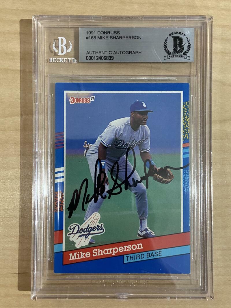 1991 DONRUSS MIKE SHARPERSON DODGERS #168 SIGNED CARD BECKETT AUTHENTIC AUTO