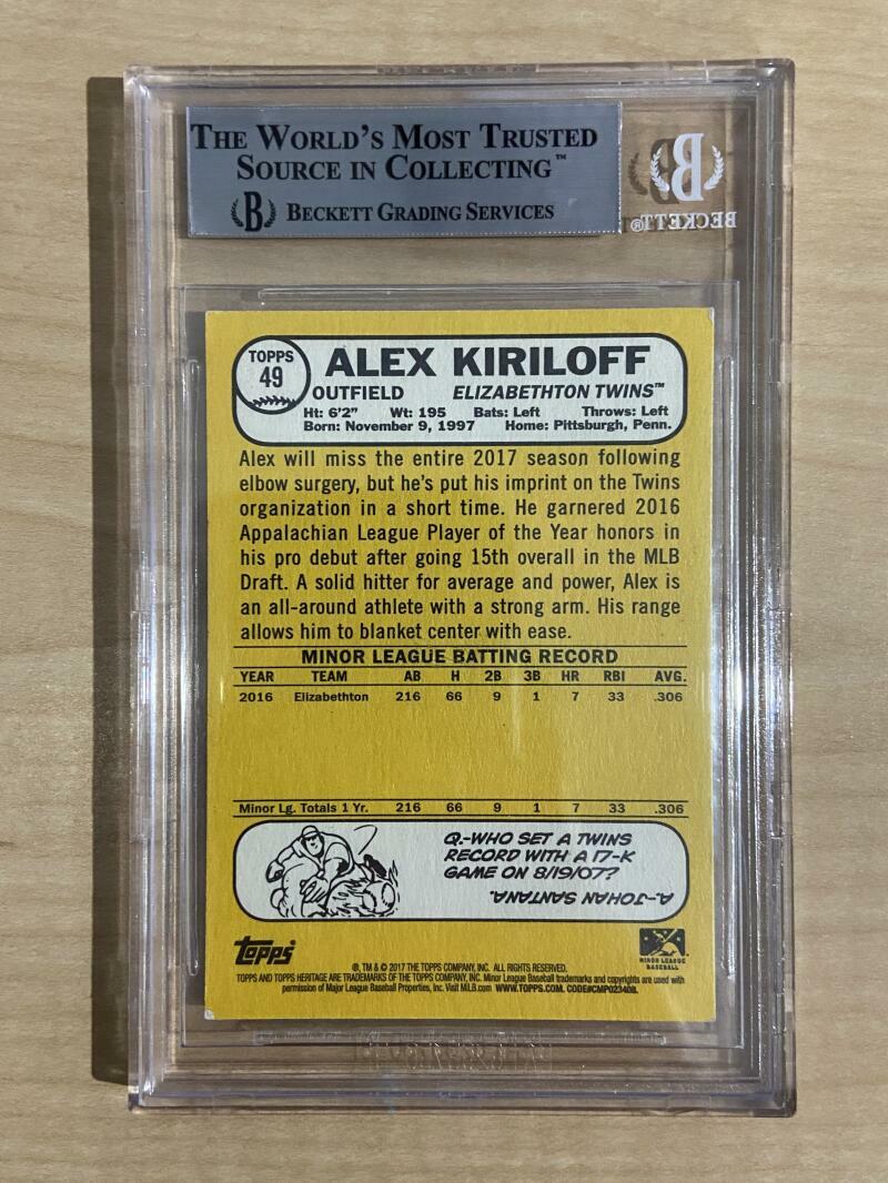 2017 TOPPS HERITAGE ALEX KIRILLOFF #49 TWINS SIGNED CARD BECKETT AUTHENTIC AUTO 