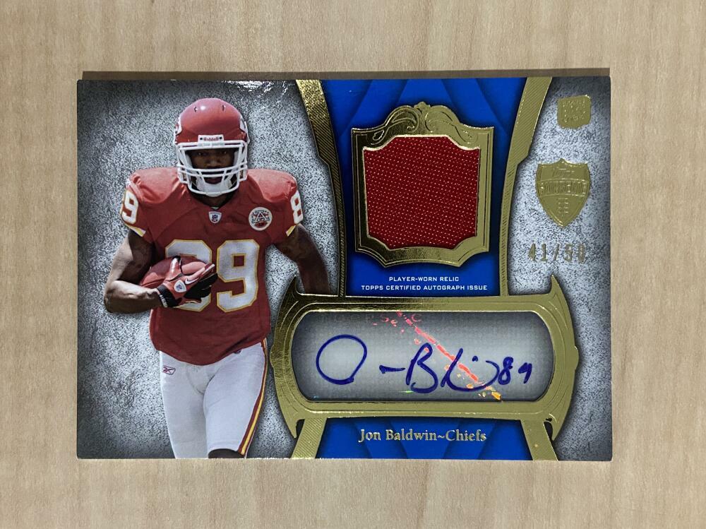 JOHN BALDWIN KANSAS CITY CHIEFS SIGNED 2011 TOPPS PATCH 41/50 CARD #SAR-JB W/COA