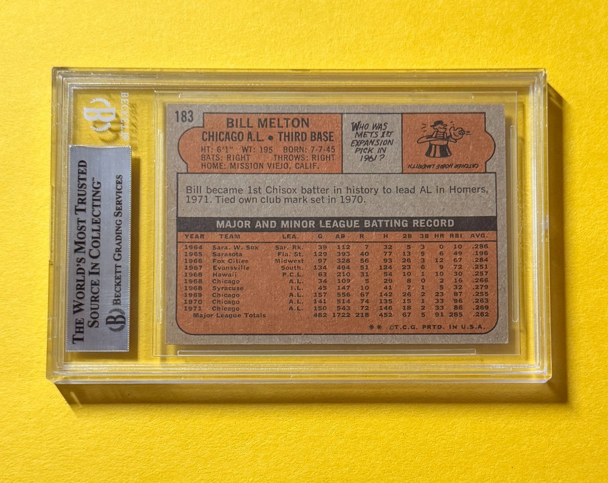 1972 TOPPS BILL MELTON #183 SIGNED AUTO CARD BECKETT AUTHENTIC WHITE SOX