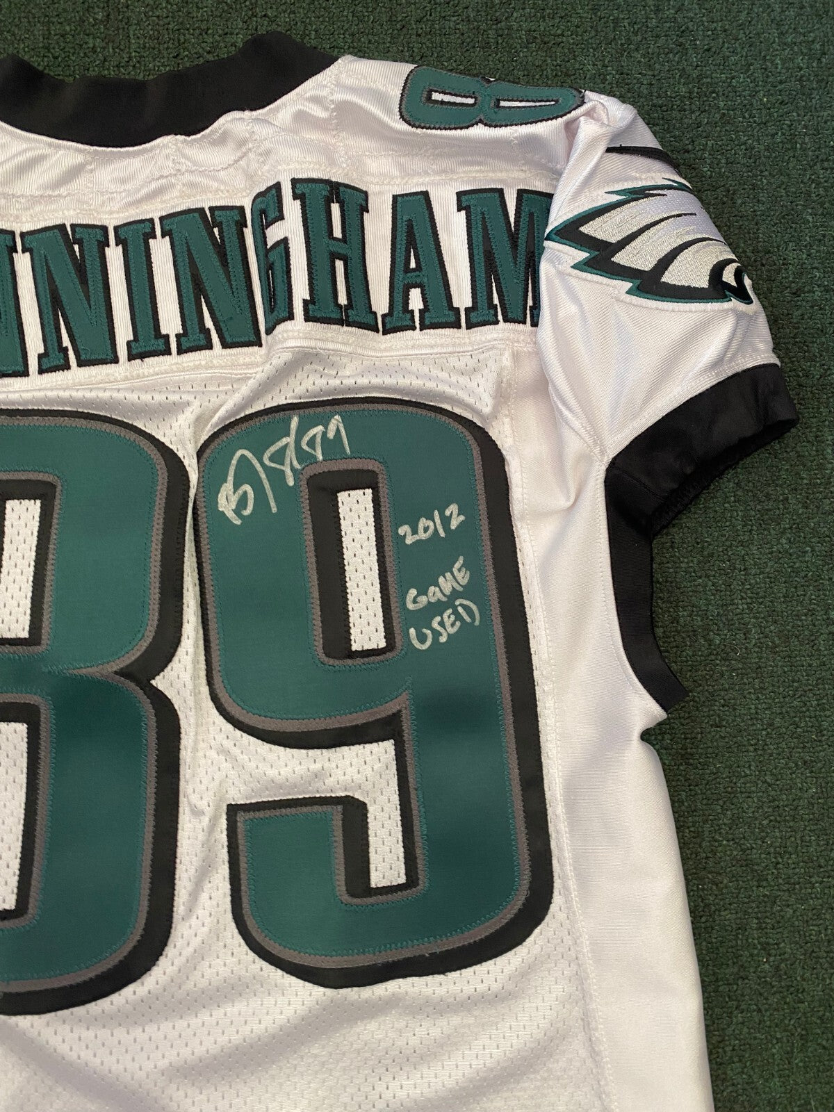 BJ CUNNINGHAM #89 PHILADELPHIA EAGLES SIGNED AUTOGRAPHED GAME USED JERSEY SZ L