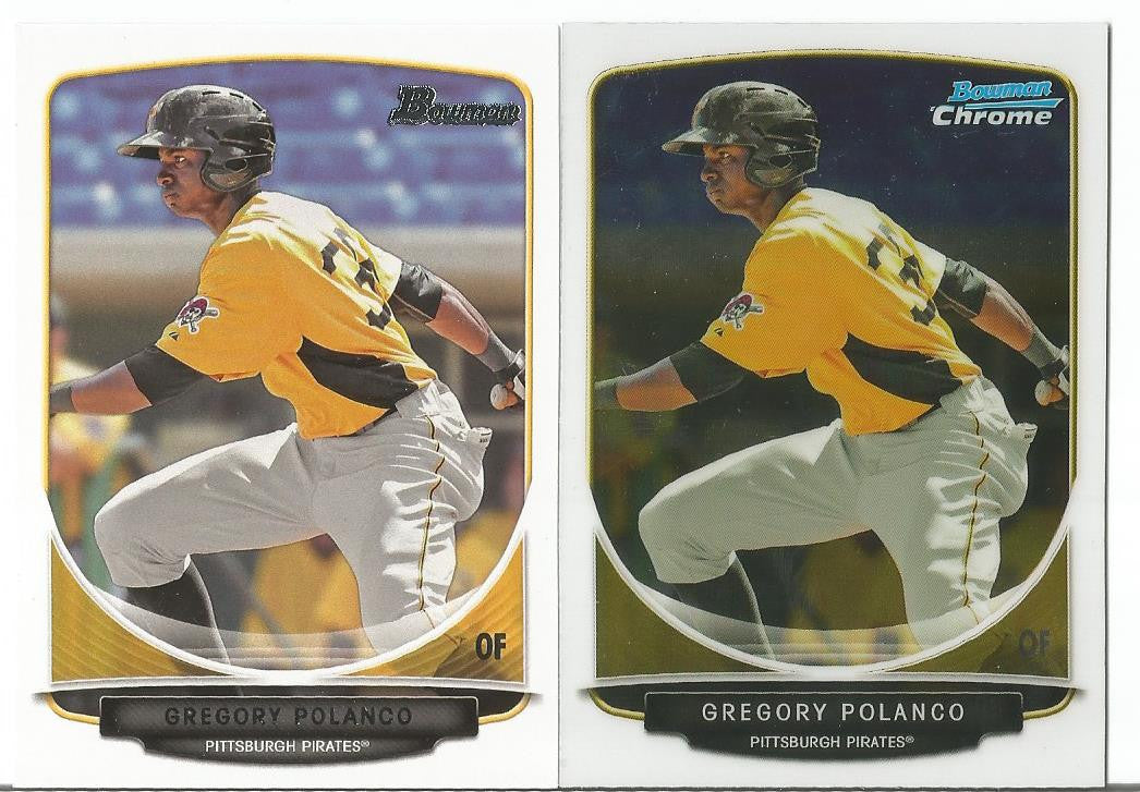 2 GREGORY POLANCO PITTSBURGH PIRATES 2013 BOWMAN CHROME & BOWMAN RC CARD LOT