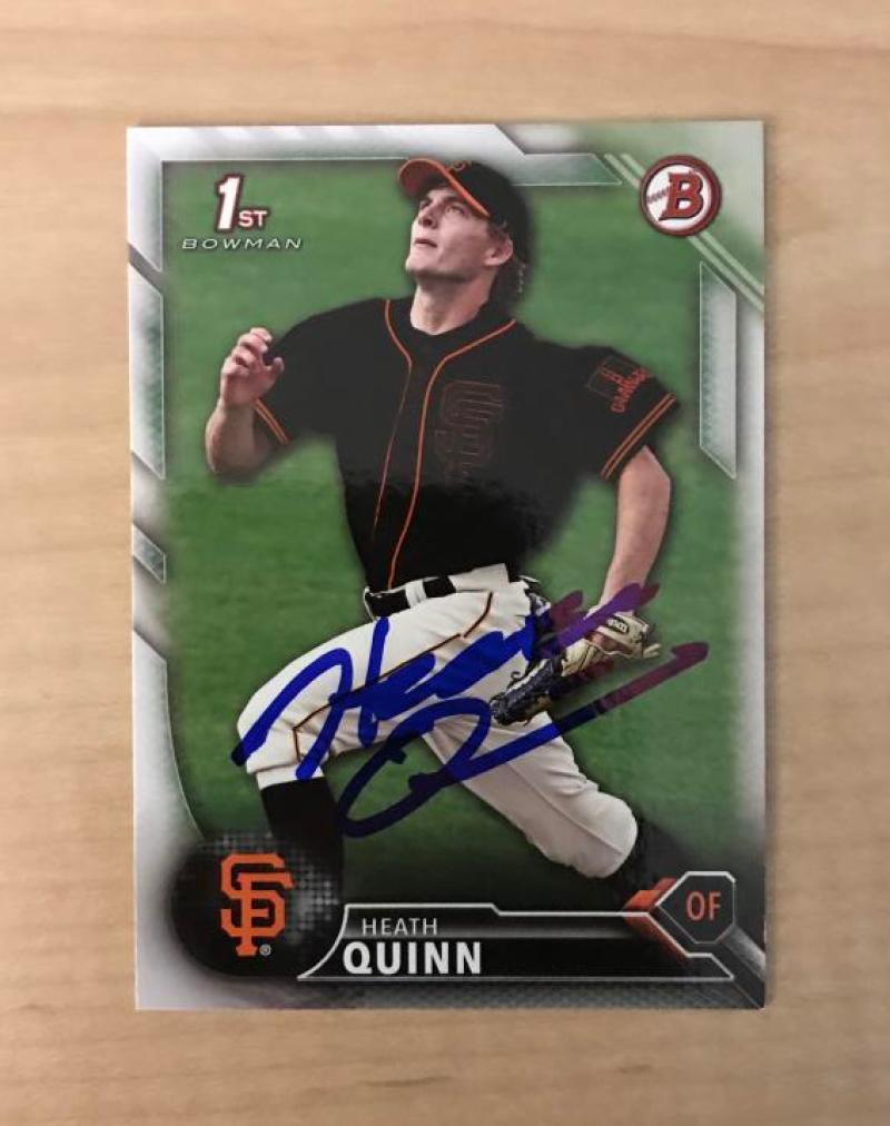 HEATH QUINN SAN FRANCISCO GIANTS SIGNED AUTOGRAPHED 2016 BOWMAN CARD#BD-44 W/COA