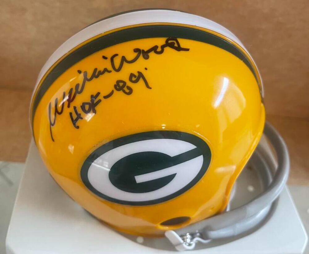 WILLIE WOOD PACKERS HOF 89 SIGNED RARE 2 BAR MINI HELMET BECKETT AUTH