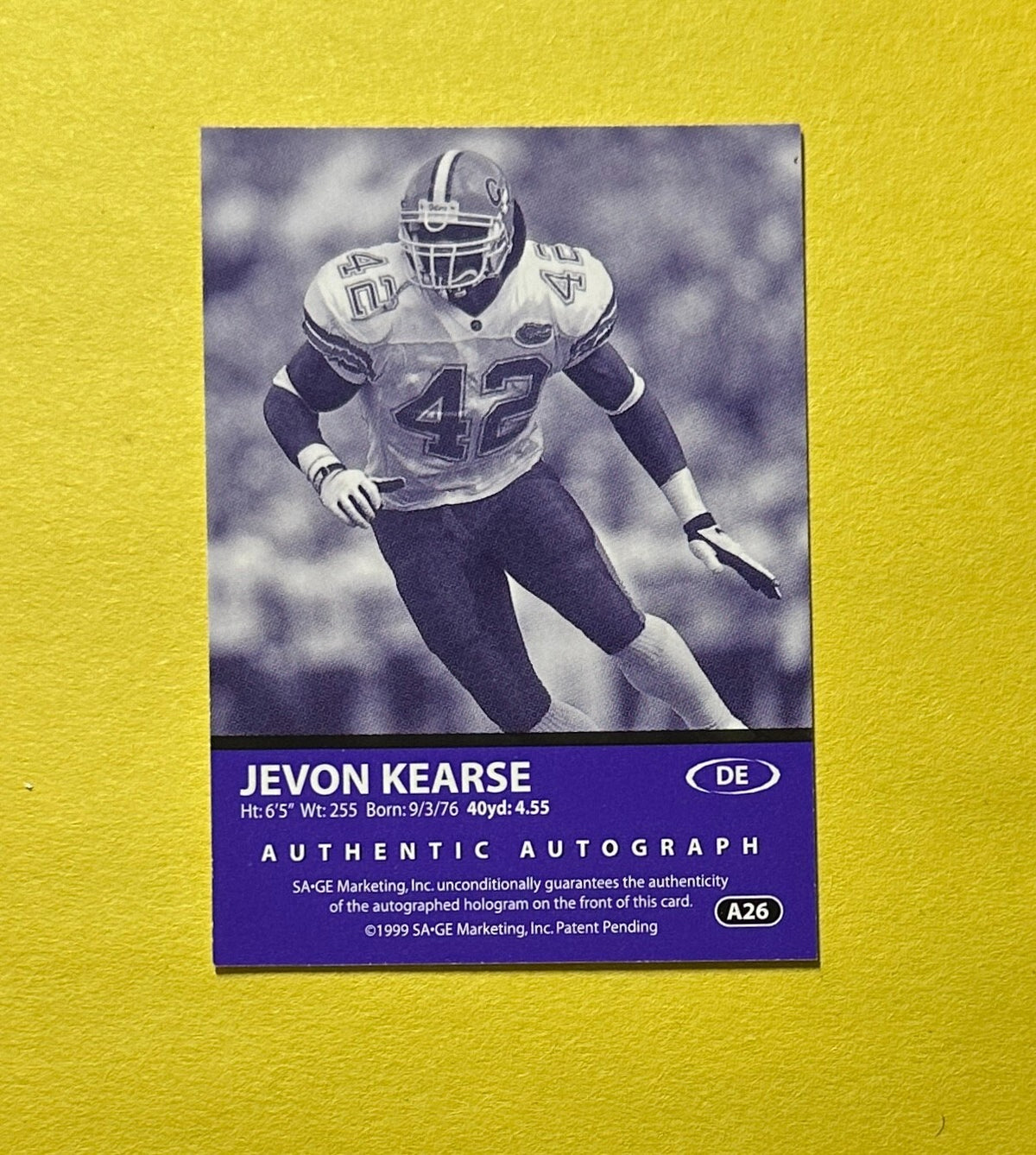1999 SAGE JEVON KEARSE AUTO /999 GATORS