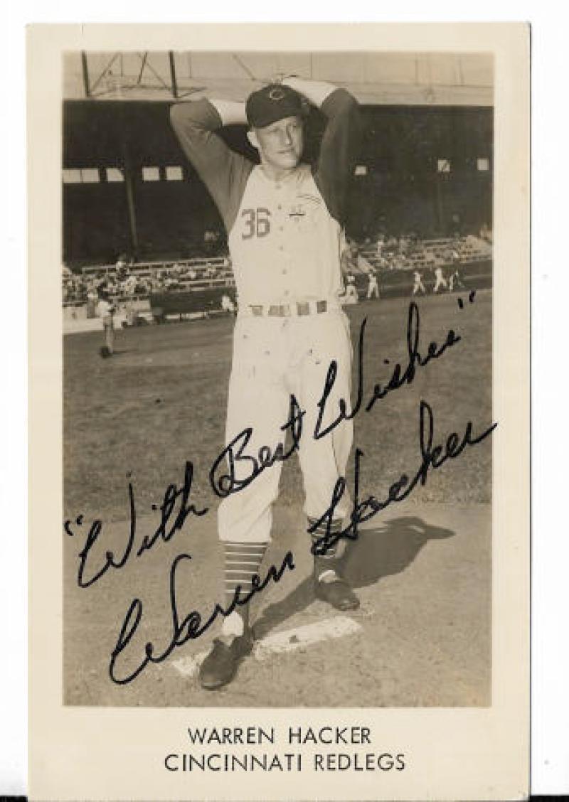 WARREN HACKER CINCINNATI REDLEGS SIGNED AUTOGRAPHED 3X5 POST CARD W/COA 